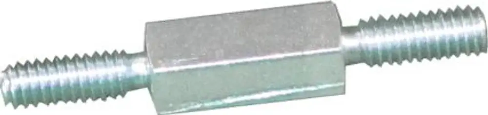Metalldistanzschraube mit zwei Schraubengewinden, hergestellt von Wolf, zur Verbindung von Bauteilen in verschiedenen Anwendungen.